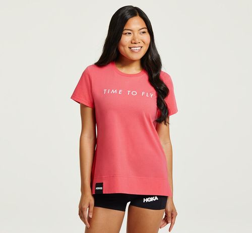 Hoka One One Brand Tee Bezecke Tricko Damske Ruzove / Biele | CD2537498