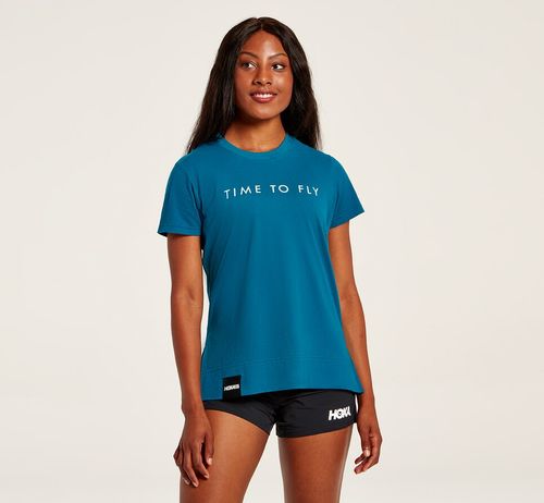 Hoka One One Brand Tee Bezecke Tricko Damske Modre | SR1680359