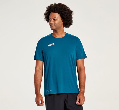 Hoka One One Performance Kratke Sleeve Tricko Panske Modre | DW2154368