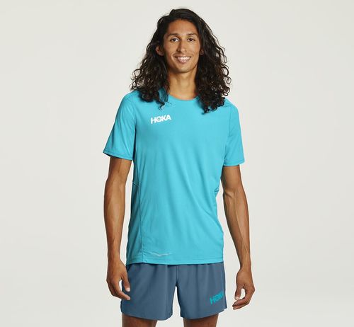 Hoka One One Performance Kratke Sleeve Tricko Panske Modre | JM2817364