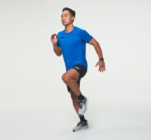 Hoka One One Performance Kratke Sleeve Tricko Panske Modre | JQ3941082