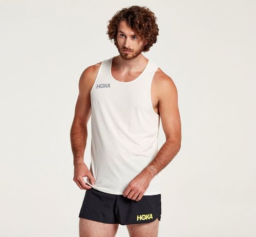 Hoka One One Singlet Bezecke Topy Panske Biele | RS9160238